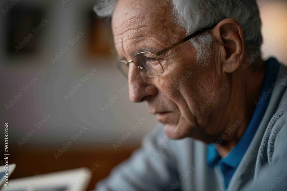 Nostalgic Senior Man Reflecting on Old Photos: Memory Loss and Mental Health in Elderly Care Nostalgic Senior Man Reflecting on Old Photos: Memory Loss and Mental Health in Elderly Care