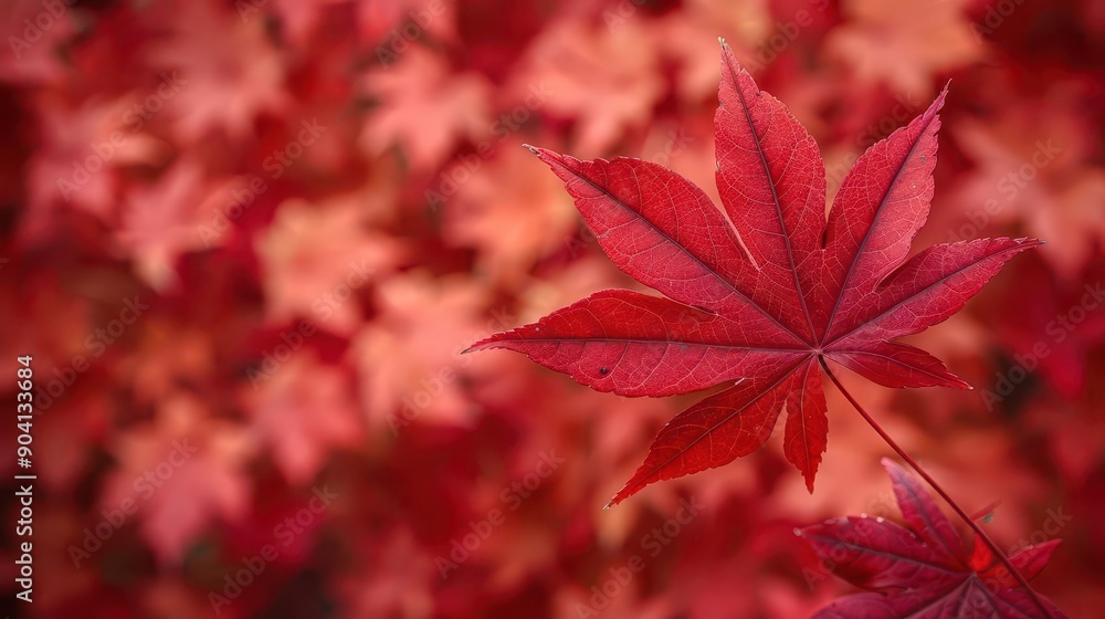 Vivid red maple leaves closeup, botanical background close up, seasonal charm, vibrant, manipulation, arboretum, copy space for text Vivid red maple leaves closeup, botanical background close up, seasonal charm, vibrant, manipulation, arboretum, copy space for text