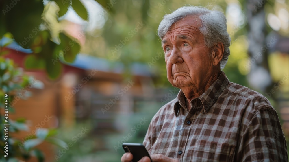 Lost in Technology: Senior Man Looking Confused while Holding a Phone, Concept of Mental Health and Cognitive Decline Lost in Technology: Senior Man Looking Confused while Holding a Phone, Concept of Mental Health and Cognitive Decline