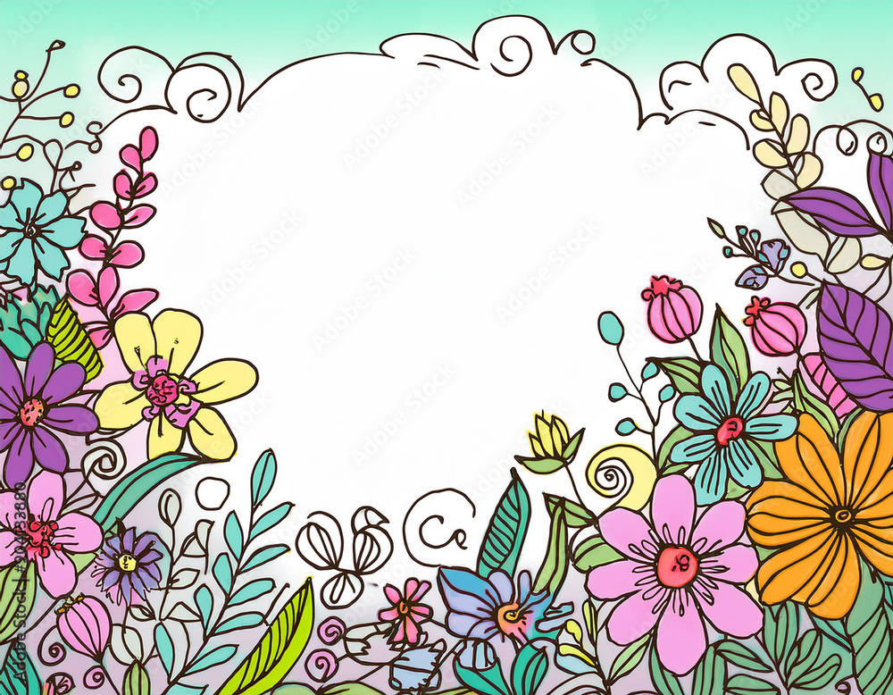 Bright Summer Floral Art Illustration Flowers Background with Copy Space for Advertising Text Bright Summer Floral Art Illustration Flowers Background with Copy Space for Advertising Text