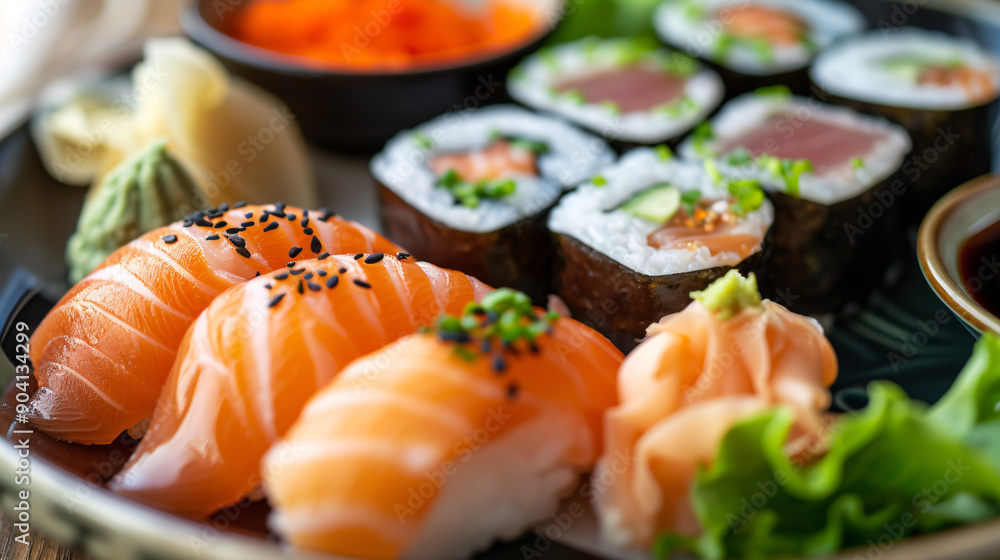Assorted sushi and sashimi on a platter Assorted sushi and sashimi on a platter