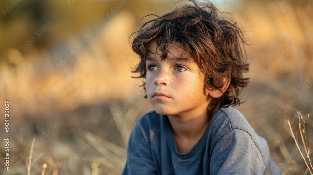 Young Child Sitting Alone and Looking Worried - Concept of Mental Health and Loneliness in Children Young Child Sitting Alone and Looking Worried - Concept of Mental Health and Loneliness in Children