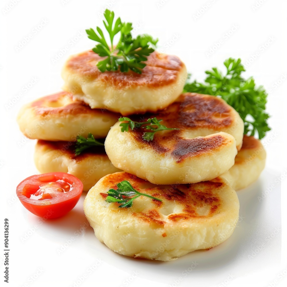 Medium shot of Irish Boxty, isolated on a white background, bright and vivid tonality Medium shot of Irish Boxty, isolated on a white background, bright and vivid tonality