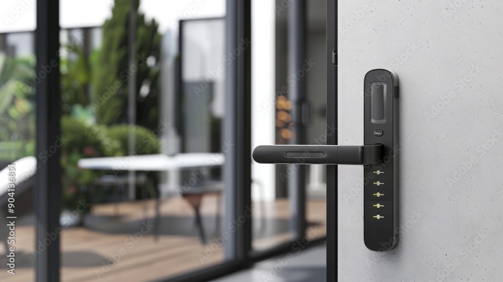A next-gen smart door lock with advanced security features and sleek, modern design. A next-gen smart door lock with advanced security features and sleek, modern design.