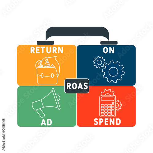 ROAS - return on ad spend acronym. business concept background. vector illustration concept with keywords and icons. lettering illustration with icons for web banner, flyer, landing