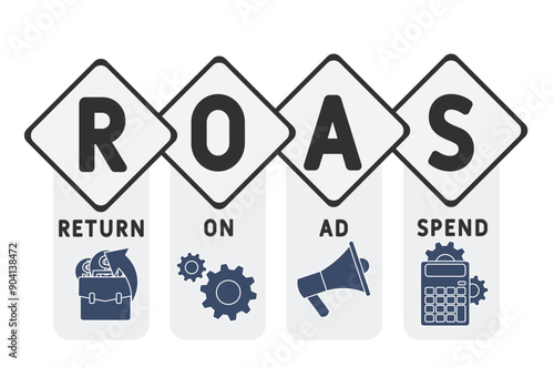 ROAS - return on ad spend acronym. business concept background. vector illustration concept with keywords and icons. lettering illustration with icons for web banner, flyer, landing