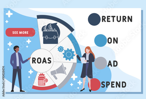 ROAS - return on ad spend acronym. business concept background. vector illustration concept with keywords and icons. lettering illustration with icons for web banner, flyer, landing