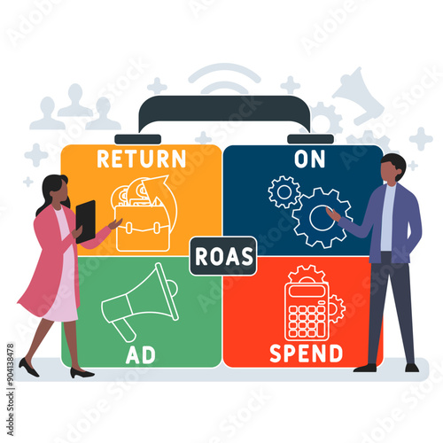 ROAS - return on ad spend acronym. business concept background. vector illustration concept with keywords and icons. lettering illustration with icons for web banner, flyer, landing