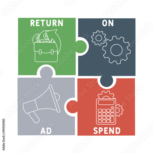 ROAS - return on ad spend acronym. business concept background. vector illustration concept with keywords and icons. lettering illustration with icons for web banner, flyer, landing