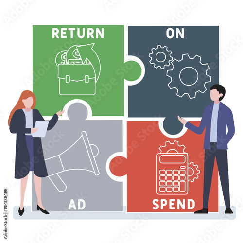 ROAS - return on ad spend acronym. business concept background. vector illustration concept with keywords and icons. lettering illustration with icons for web banner, flyer, landing