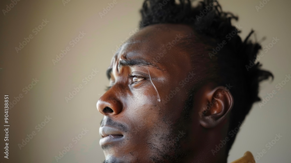 Portrait of a Man in Emotional Distress with Tear Rolling Down His Cheek - Concept of Mental Health Struggles Portrait of a Man in Emotional Distress with Tear Rolling Down His Cheek - Concept of Mental Health Struggles