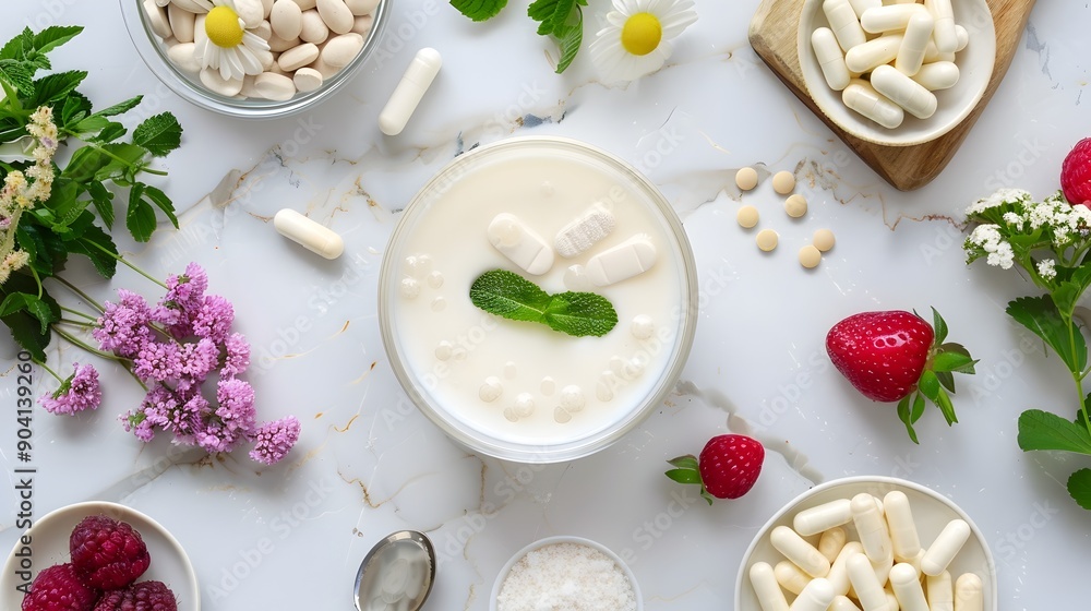 Probiotic Capsules with Yogurt and Fermented Foods for Gut Health and Wellness Probiotic Capsules with Yogurt and Fermented Foods for Gut Health and Wellness
