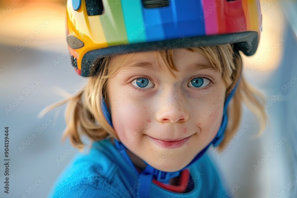 Child with colorful safety helmet Child with colorful safety helmet
