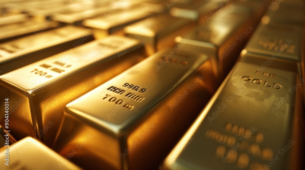 A close-up shot of a stack of gleaming gold bars, reflecting light and symbolizing wealth and prosperity. A close-up shot of a stack of gleaming gold bars, reflecting light and symbolizing wealth and prosperity.
