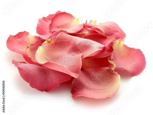 Photo of rose petals, isolated on white background