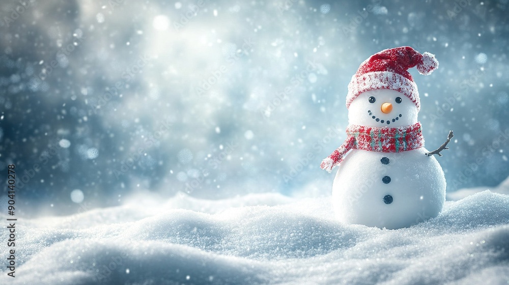 Winter holiday background featuring a snowman and snowy landscape Winter holiday background featuring a snowman and snowy landscape