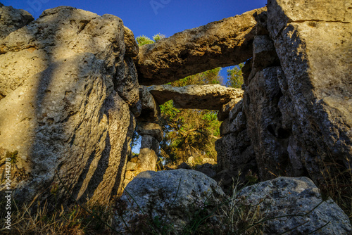 hypostyle chamber and talaiotic house, prehistoric settlement of Talatí de Dalt, 1300 BC, Mahon, Menorca, Balearic Islands, Spain photo