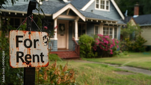 Inviting Rental Opportunity: House with For Rent Sign in Front Yard