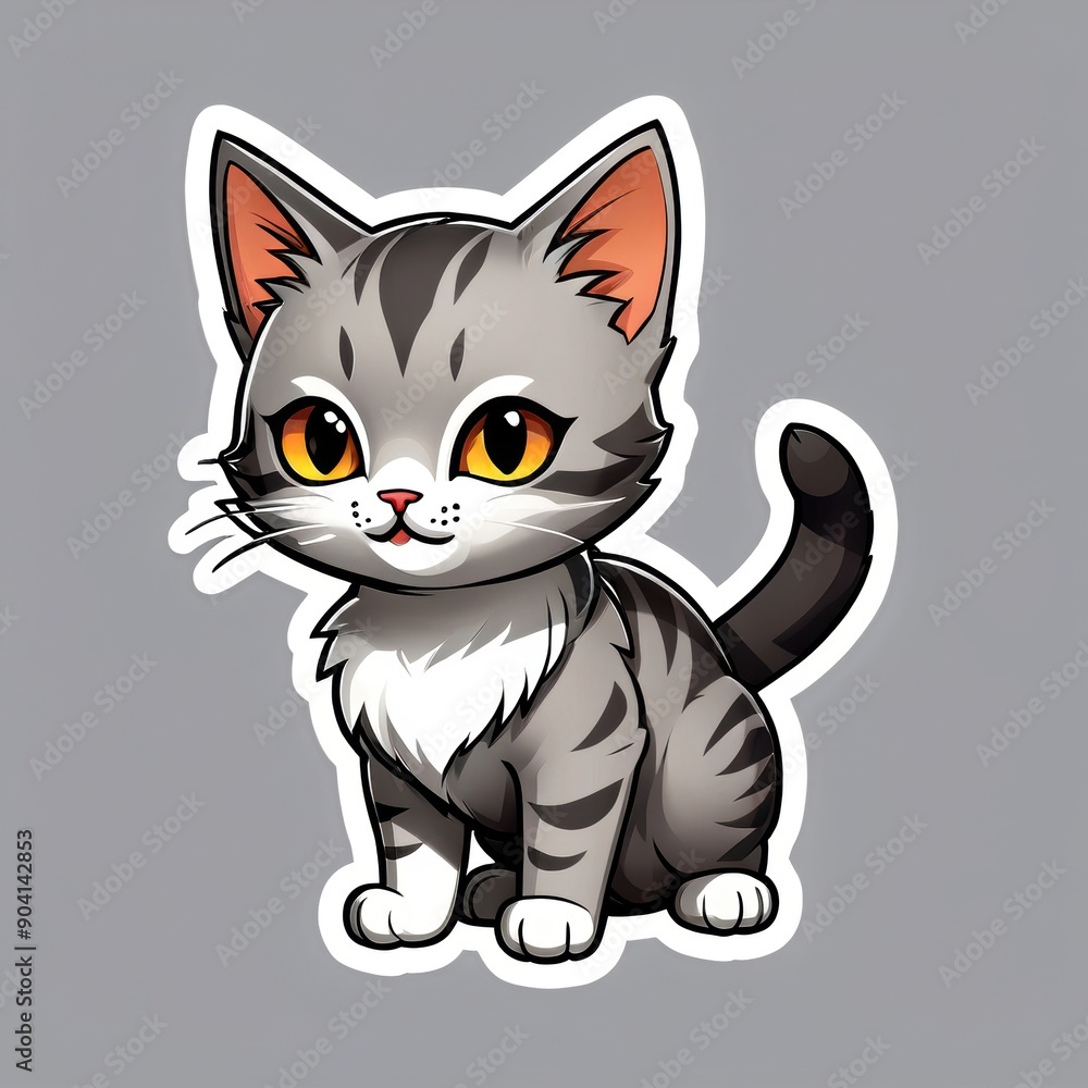 Cute Cartoon Gray Tabby Kitten.Generative Ai Cute Cartoon Gray Tabby Kitten.Generative Ai
