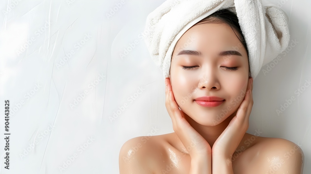 Asian Woman Enjoying Facial Treatment in Relaxing Spa Setting Asian Woman Enjoying Facial Treatment in Relaxing Spa Setting