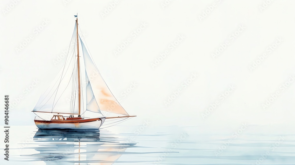 Serene watercolor painting of a sailboat on calm waters, capturing tranquility and peacefulness in minimalistic style. Serene watercolor painting of a sailboat on calm waters, capturing tranquility and peacefulness in minimalistic style.