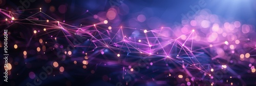 Dark Background with Luminescent Purple Lines and Triangles: A Neon-Inspired Gradient Effect on the Right Side. © liang