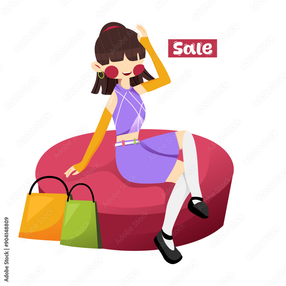 girl with shopping bags and word sale
