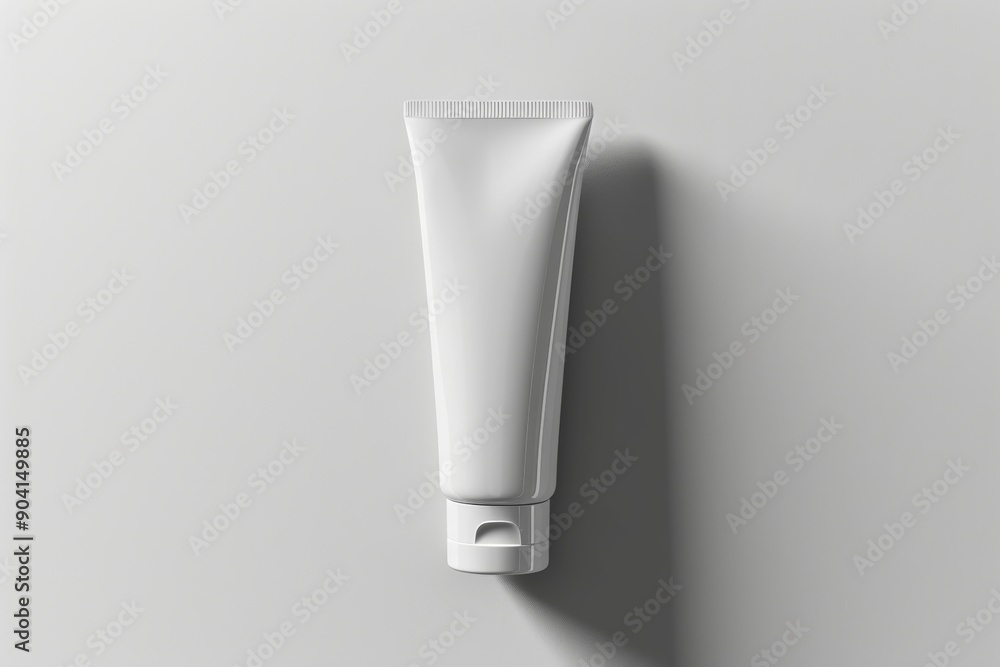 Blank white cosmetic tube with a minimalist design on a neutral background. Blank white cosmetic tube with a minimalist design on a neutral background.