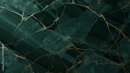 Elegant dark green marble with golden veins creating a luxurious background texture