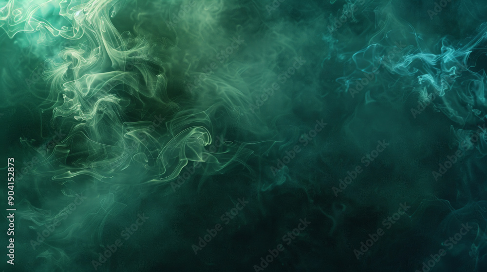 Obraz premium A magical background with smoky trails of emerald green and royal blue, softly merging with light steam, evoking a sense of wonder and fantasy.