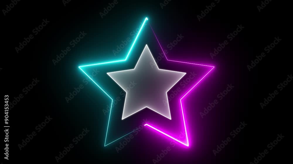 Abstract neon shine glowing color star icon animation on background. Abstract neon shine glowing color star icon animation on background.