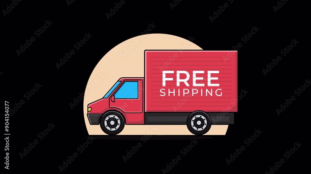 Red Box Delivery Truck. Free Shipping Service Concept Animation Video - Transparent Red Box Delivery Truck. Free Shipping Service Concept Animation Video - Transparent