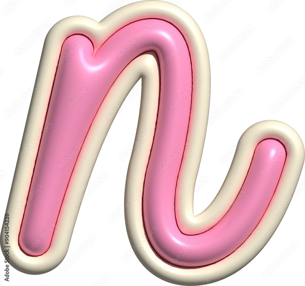 3D Coquette Pink Script Letter n 3D Coquette Pink Script Letter n