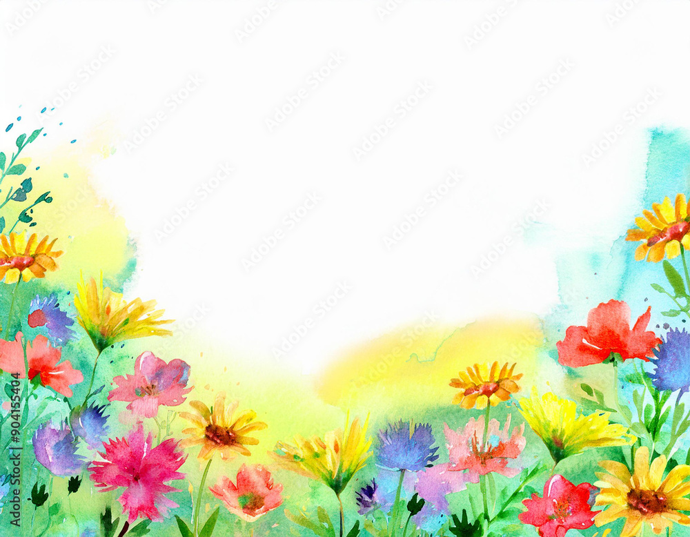 Obraz premium Bright Summer Floral Art Illustration Flowers Background with Copy Space for Advertising Text