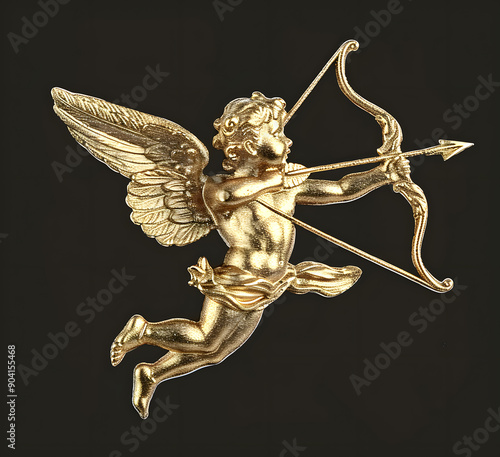Wallpaper Mural Gold cupid figurine with wings and bow on a black background Torontodigital.ca