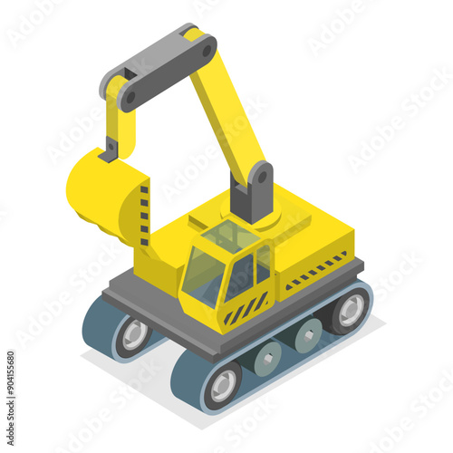 3D Isometric Flat Vector Set of Construction Equipment , Special Machines for the Building Work. Item 5