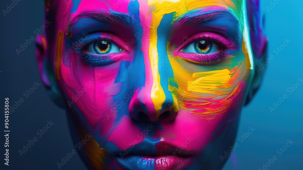 A Close-up Shot of a Colorful human faces with digital brush strokes and textures A Close-up Shot of a Colorful human faces with digital brush strokes and textures