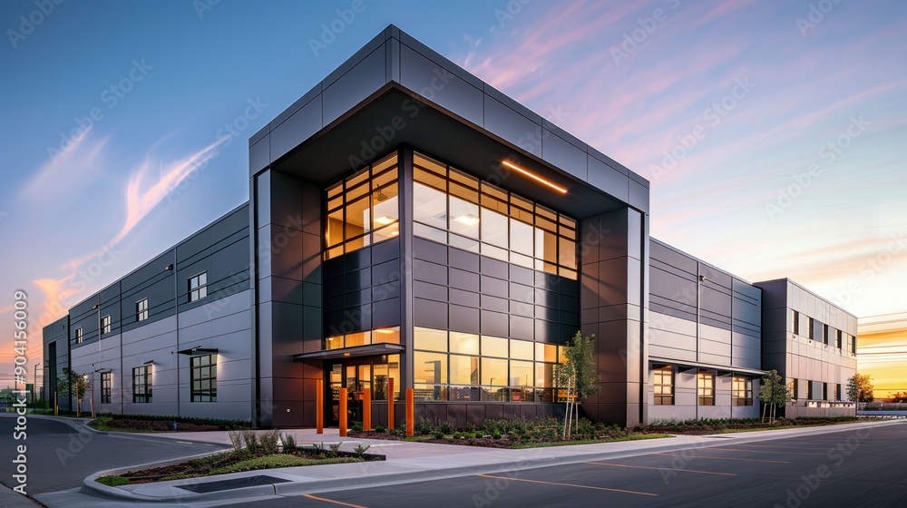 custom made wallpaper toronto digitalModern Commercial Building at Sunset. Generative ai