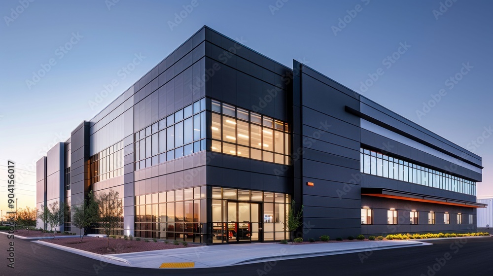 Fototapeta premium Modern Commercial Building at Sunset. Generative ai