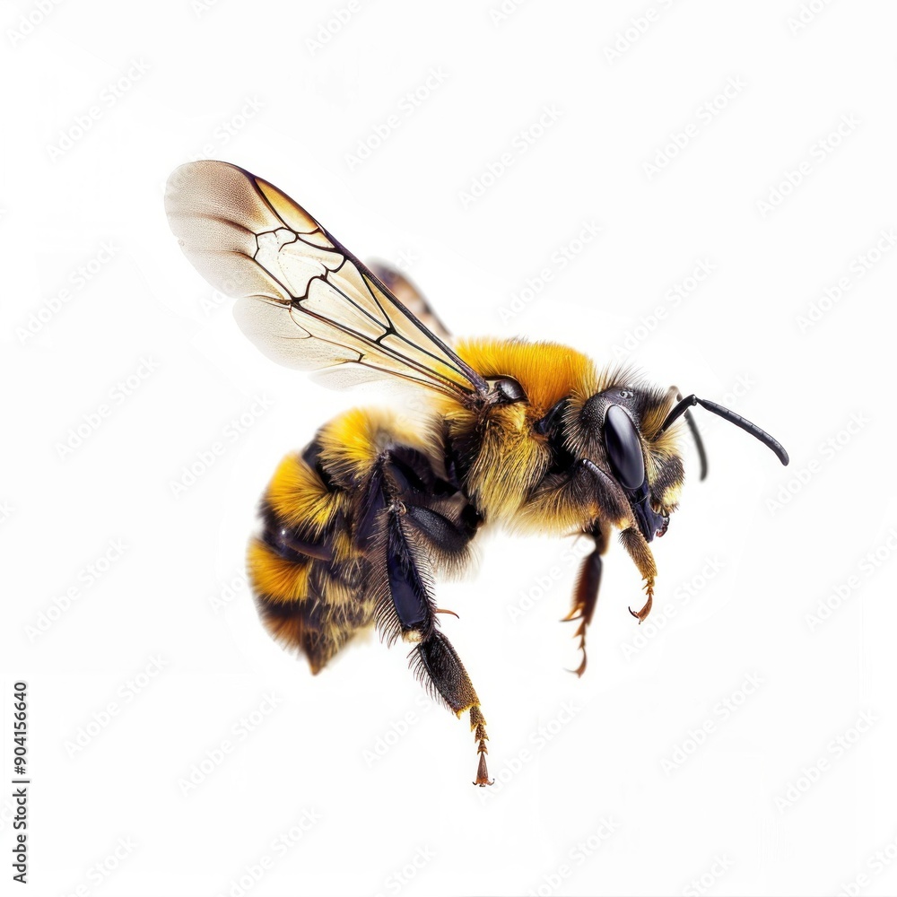 Detailed Close-up of a Honey Bee on White Background. Generative ai. Detailed Close-up of a Honey Bee on White Background. Generative ai.