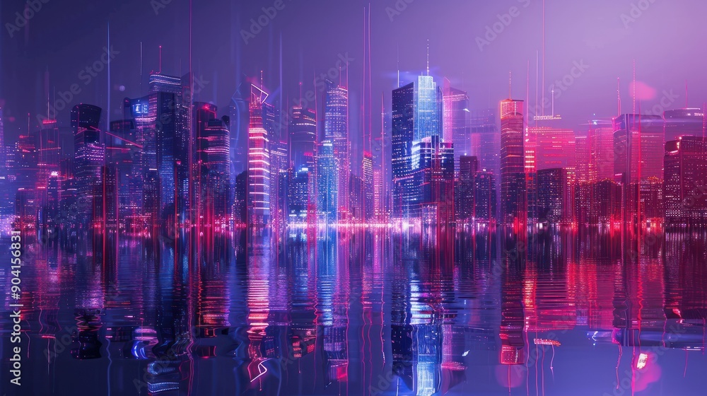 An abstract city skyline, composed of intersecting neon lines against a midnight backdrop An abstract city skyline, composed of intersecting neon lines against a midnight backdrop
