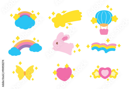 cute hand drawn kawaii style fantasy graphic element vector set