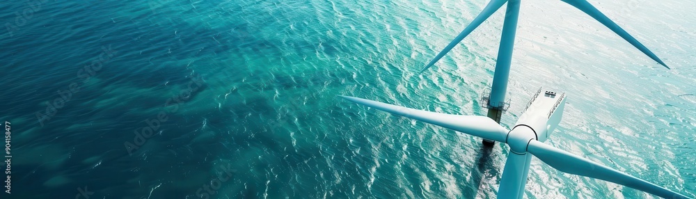Renewable energy water turbines, harnessing flow, top view, modern power solutions, technology tone, Complementary Color Scheme, copy space for text