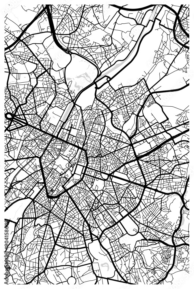 Obraz premium Monochrome vector city map with road network of Brussels