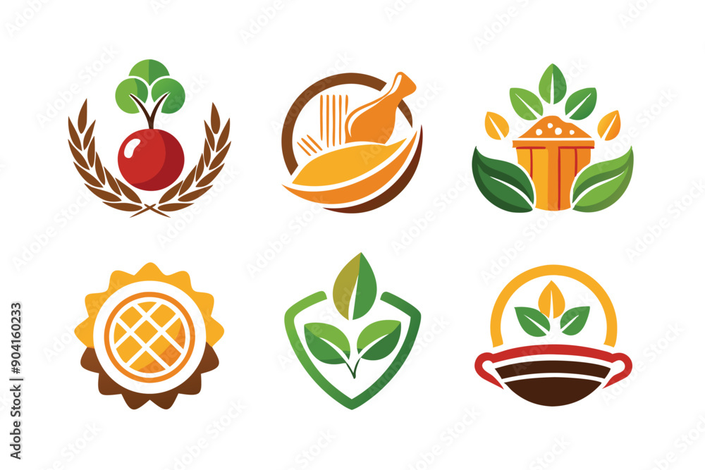 A Set of Six Colorful Food-Related Icons A Set of Six Colorful Food-Related Icons