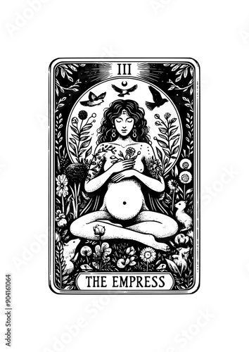 The Empress: Tarot Card Featuring Pregnant Goddess, Nature, Animals, Abundance, and Mystical Symbols