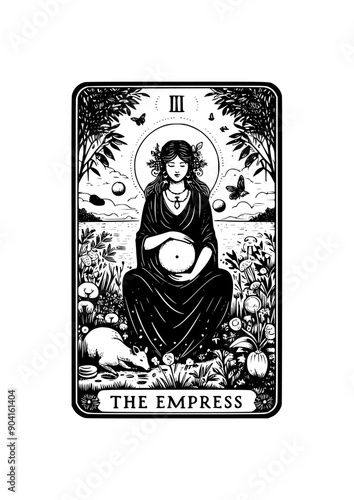 he Empress: Tarot Card Featuring Pregnant Goddess, Nature, Animals, Abundance, and Mystical Symbols
