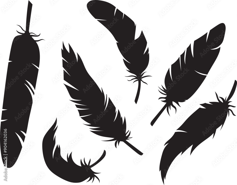 Set of vector feather silhouettes Set of vector feather silhouettes