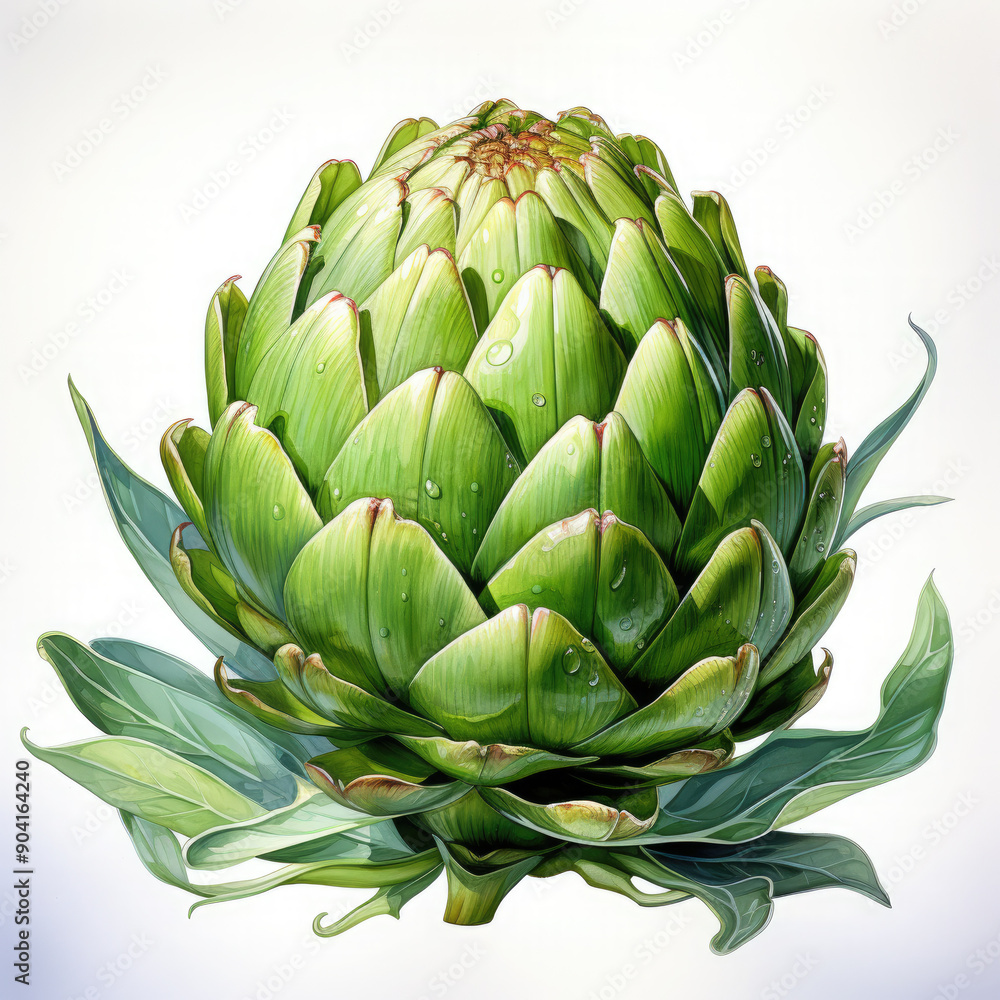 Watercolor Artichoke Illustration, Generative Ai Watercolor Artichoke Illustration, Generative Ai
