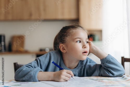 Focused Study Time school girl on home